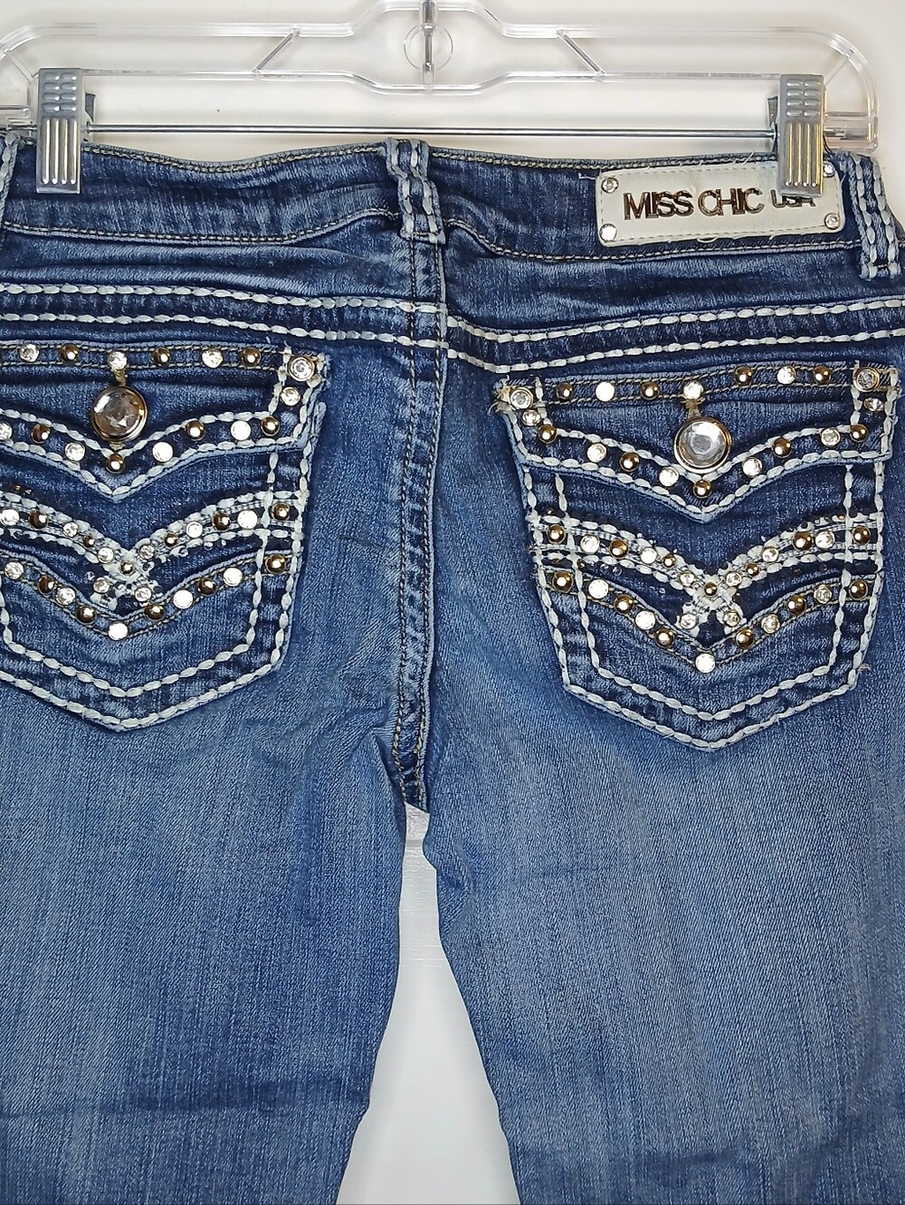 Miss Chic Jeans Size 7 Capri Cropped Y2K Rhinestone Bling Low Rise Western